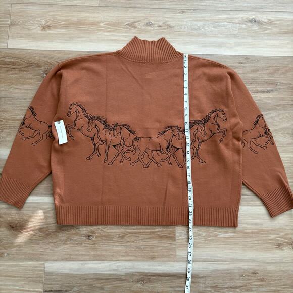 Anthropologie Montana Horses Mock-Neck Half-Zip Sweater Bronze M - Picture 5 of 8